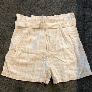 Banana Republic Cream Striped Paperbag Waist Shorts Size 14